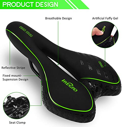 IREGRO Bicicletas de Bicicleta Asiento Acolchado con cojín Suave-Cojín de Asiento de Bicicleta de Repuesto con Cubierta Resistente al Agua y al Polvo para Bicicletas demontaña (Black)