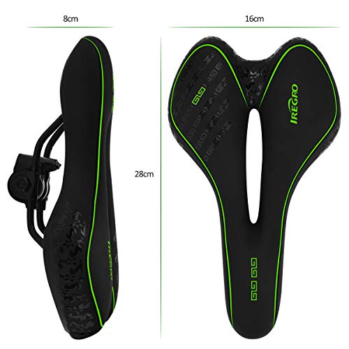 IREGRO Bicicletas de Bicicleta Asiento Acolchado con cojín Suave-Cojín de Asiento de Bicicleta de Repuesto con Cubierta Resistente al Agua y al Polvo para Bicicletas demontaña (Black)