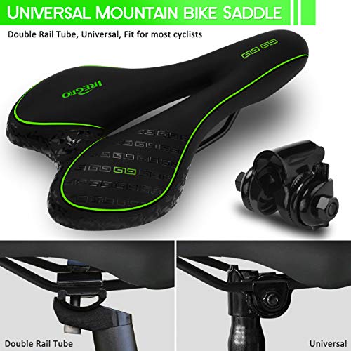 IREGRO Bicicletas de Bicicleta Asiento Acolchado con cojín Suave-Cojín de Asiento de Bicicleta de Repuesto con Cubierta Resistente al Agua y al Polvo para Bicicletas demontaña (Black)