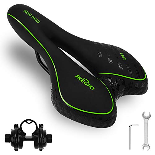 IREGRO Bicicletas de Bicicleta Asiento Acolchado con cojín Suave-Cojín de Asiento de Bicicleta de Repuesto con Cubierta Resistente al Agua y al Polvo para Bicicletas demontaña (Black)