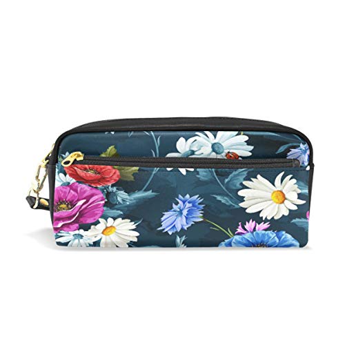 iRoad - Estuche para lápices de colores con diseño de manzanilla y flores de gran capacidad, con cremallera, bolsa de maquillaje con compartimentos para niñas y adultos