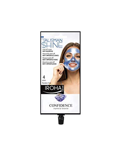 Iroha Nature - Mascarilla Facial Peel Off Azul, Talisman Shine, Anti Imperfeccioines con Perla y Colágeno, 4 usos 1 packs | Mascarilla Peel-Off Anti Imperfecciones, Granitos