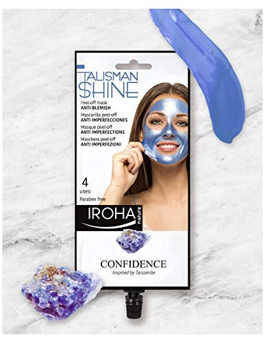 Iroha Nature - Mascarilla Facial Peel Off Azul, Talisman Shine, Anti Imperfeccioines con Perla y Colágeno, 4 usos 1 packs | Mascarilla Peel-Off Anti Imperfecciones, Granitos