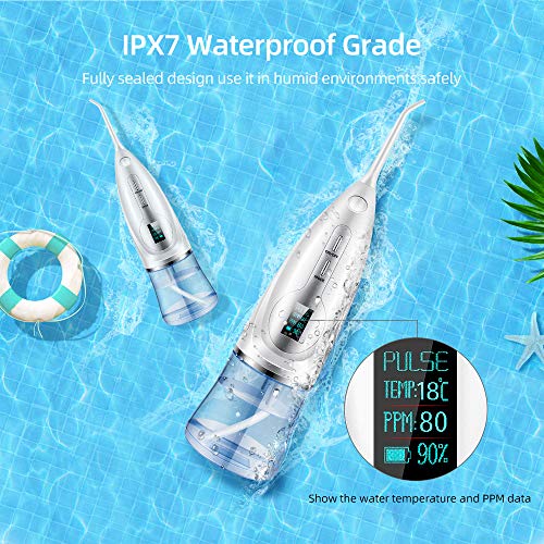 Irrigador Dental Portátil, 300ML Capacidad Tanque de Agua Desmontable 3 Modos de Limpieza USB Recargable Impermeable Pantalla LCD Cuidado Dentístico Familiar, usos en viajes y en el hogar