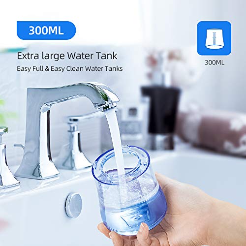 Irrigador Dental Portátil, 300ML Capacidad Tanque de Agua Desmontable 3 Modos de Limpieza USB Recargable Impermeable Pantalla LCD Cuidado Dentístico Familiar, usos en viajes y en el hogar
