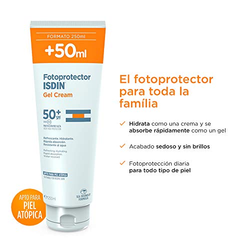 Isdin Gel Cream SPF 50+ 250 ml Crema Solar Corporal hidratante + Fusion Water SPF 50 - Protector solar facial de fase acuosa para uso diario, 50 ml