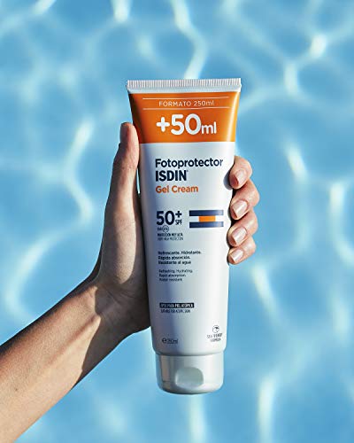 Isdin Gel Cream SPF 50+ 250 ml Crema Solar Corporal hidratante + Fusion Water SPF 50 - Protector solar facial de fase acuosa para uso diario, 50 ml