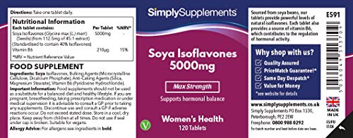 Isoflavonas de soja 5000mg - ¡Bote para 4 meses! - Apto para veganos - 120 Comprimidos - SimplySupplements