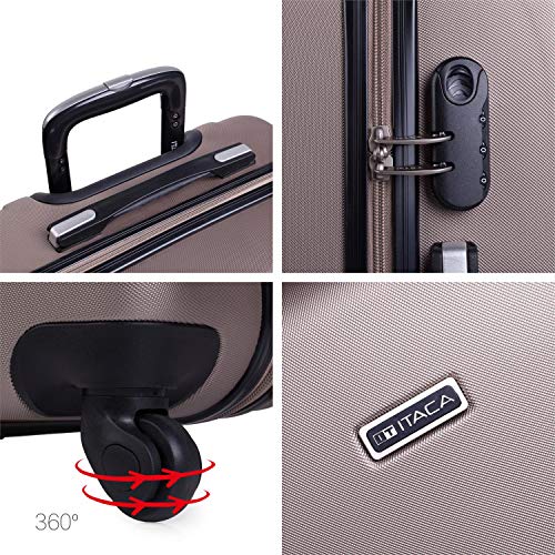 ITACA - Maleta de Viaje Rígida 4 Ruedas Trolley 65 cm Mediana de ABS. Práctica Resistente Cómoda y Ligera. Calidad Marca y Confianza. Estudiantes y Profesionales. 71160, Color Champagne