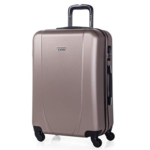 ITACA - Maleta de Viaje Rígida 4 Ruedas Trolley 65 cm Mediana de ABS. Práctica Resistente Cómoda y Ligera. Calidad Marca y Confianza. Estudiantes y Profesionales. 71160, Color Champagne