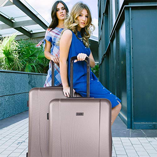 ITACA - Maleta de Viaje Rígida 4 Ruedas Trolley 65 cm Mediana de ABS. Práctica Resistente Cómoda y Ligera. Calidad Marca y Confianza. Estudiantes y Profesionales. 71160, Color Champagne
