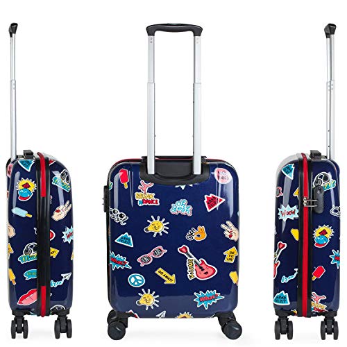 ITACA - Maleta Infantil Pequeña Cabina de Viaje 4 Ruedas Trolley. Policarbonato Estampado. Equipaje de Mano. Cómoda Rígida y Ligera. Candado. Diseño y Marca. 55x40x20. 702250, Color Marino