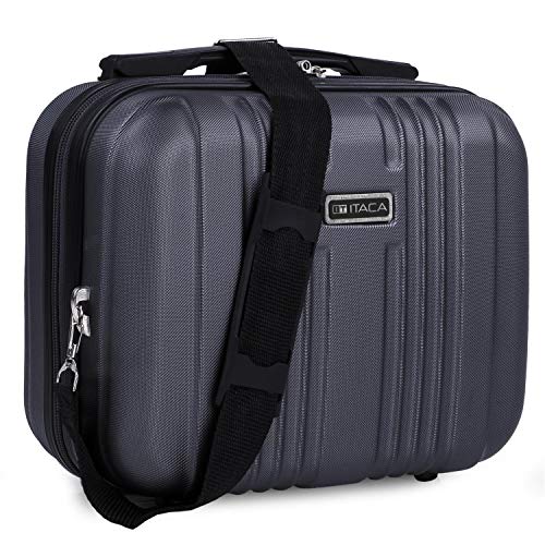 ITACA - Neceser Rígido ABS Grande de Viaje, Maleta de Aseo. Cierre Cremallera. Cinta Trolley, Asa Retráctil y Bandolera. Múltiples Compartimentos. Ligero y Cómodo. T71535, Color Antracita