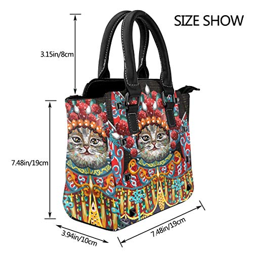IUBBKI Bolso de mano pintura de payaso y gato, bolso de mano con remaches de cuero genuino, correa para el hombro, asa superior para mujer