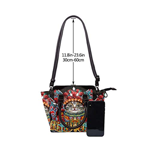 IUBBKI Bolso de mano pintura de payaso y gato, bolso de mano con remaches de cuero genuino, correa para el hombro, asa superior para mujer