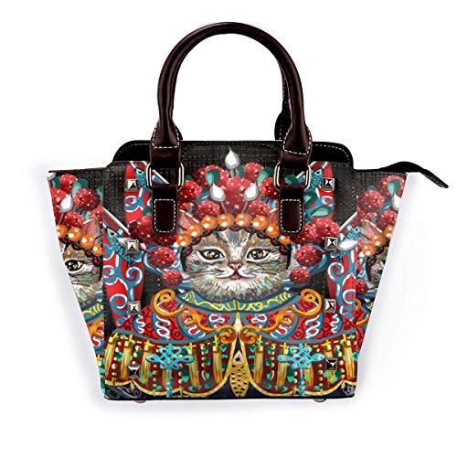 IUBBKI Bolso de mano pintura de payaso y gato, bolso de mano con remaches de cuero genuino, correa para el hombro, asa superior para mujer