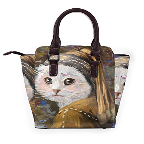 IUBBKI Bolso de mano pintura de payaso y gato, bolso de mano con remaches de cuero genuino, correa para el hombro, asa superior para mujer