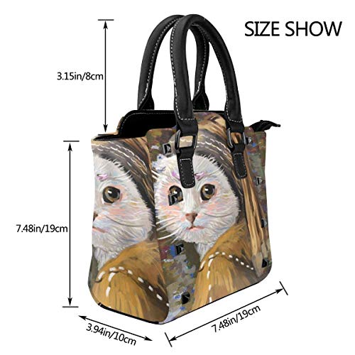 IUBBKI Bolso de mano pintura de payaso y gato, bolso de mano con remaches de cuero genuino, correa para el hombro, asa superior para mujer