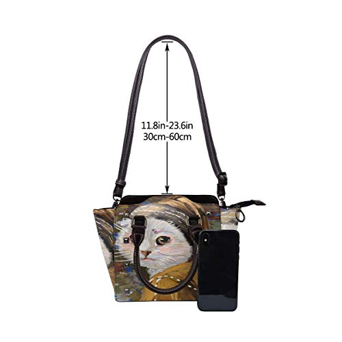 IUBBKI Bolso de mano pintura de payaso y gato, bolso de mano con remaches de cuero genuino, correa para el hombro, asa superior para mujer