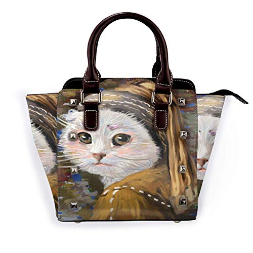 IUBBKI Bolso de mano pintura de payaso y gato, bolso de mano con remaches de cuero genuino, correa para el hombro, asa superior para mujer