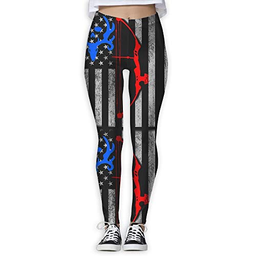 iuitt7rtree Women's Girl Blue Thin Flag Bow Arrow Deer High Waist Casual Leggings Tights Yoga Pants Running Pants Stretchy Sport Pilates Workout Long Sportswear