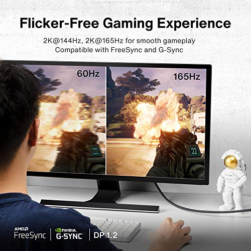 iVANKY Cable DisplayPort - 2 Metros, 4K@60Hz, 2K@144Hz, 2K@165Hz, Nylon Trenzado, Cable Displayport a Displayport (Cable DP) de Alta Velocidad Compatible con PC, Laptop, TV - Gris