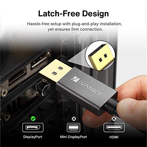 iVANKY Cable DisplayPort - 2 Metros, 4K@60Hz, 2K@144Hz, 2K@165Hz, Nylon Trenzado, Cable Displayport a Displayport (Cable DP) de Alta Velocidad Compatible con PC, Laptop, TV - Gris