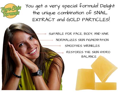 Jabón Natural Artesanal con Extracto de Caracol y Polvo de Oro. Pastilla de Jabón Antibacteriano y Antifúngico. Para Manos, Pies, Cara, Cabello y Cuerpo, 3x100 gr.