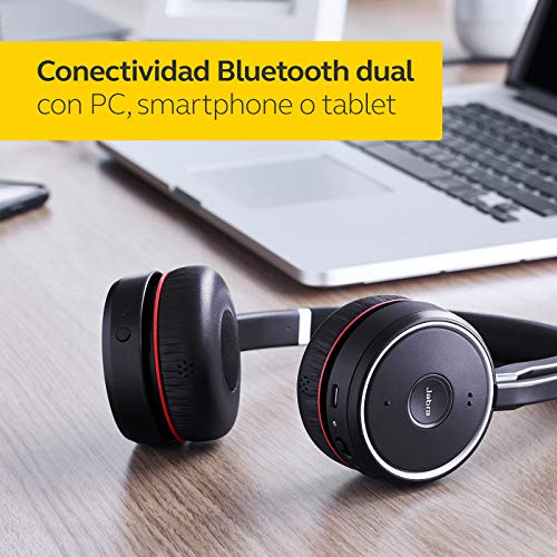 Jabra Evolve 75 - Auriculares Inalámbricos Estéreo Optimizados para Comunicaciones Unificadas con Batería de Larga Duración, para PC, Smartphones y Tabletas, Negro