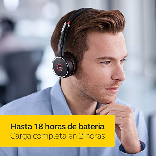 Jabra Evolve 75 - Auriculares Inalámbricos Estéreo Optimizados para Comunicaciones Unificadas con Batería de Larga Duración, para PC, Smartphones y Tabletas, Negro