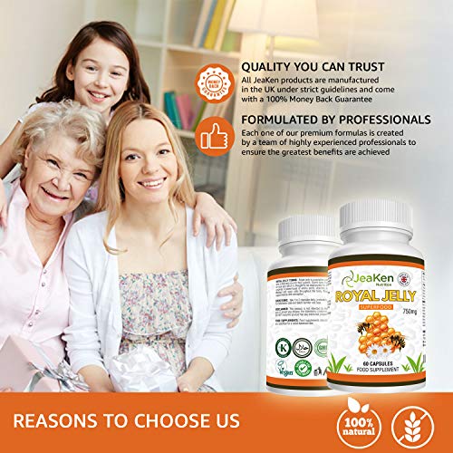 JALEA REAL PURA - Suplemento Alimenticio de Propoleo Puro - Fortalece el Sistema Inmunitario, la Concentración de la Memoria y la Fertilidad - Cabello, Uñas y Piel Saludables: 60 Cápsulas Veganas