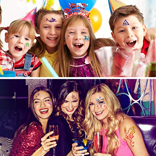 Janolia Tatuaje de Brillo Kit, Purpurinas Polvo para Tatuajes Temporales, 24 Colores & 2 Pegamentos & 2 Cepillos y 108 Plantillas, Colores Fluorescente bajo UV, Ideal para Nino y Adulto, Color al Azar