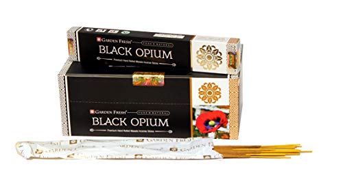 Jardin fresco : Incienso Premium opio Negro | 12 Paquetes de 15 Gramos Cada uno en una Caja | Caja de 180 Gramos | Incienso Puro y Natural