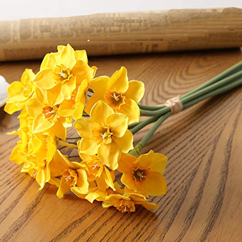 JDV 6 unids/Lote Ramo de Novia Corona de jardín decoración del hogar Planta Artificial Narciso Flores Falsas(Yellow)