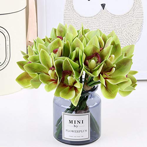 JDV 6 Unids/Set Flores Artificiales Orquídea Real Touch Nupcial Boda Ramo Guirnalda Planta Decoración(Green)