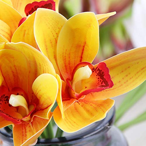 JDV 6 Unids/Set Flores Artificiales Orquídea Real Touch Nupcial Boda Ramo Guirnalda Planta Decoración(Green)