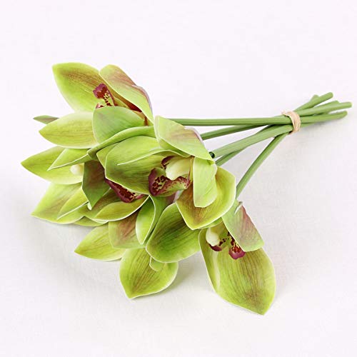 JDV 6 Unids/Set Flores Artificiales Orquídea Real Touch Nupcial Boda Ramo Guirnalda Planta Decoración(Green)