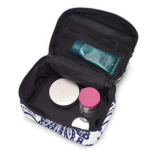JDYU Estuche de Maquillaje Damasco Azul y Blanco, Estuche Grande para cosméticos, Estuche de Maquillaje, Organizador, Neceser de Viaje para Mujeres