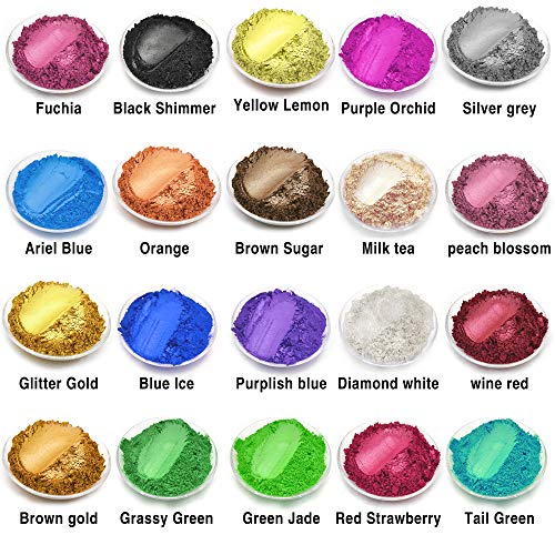 JEMESI Mica en Polvo,20 Botellas×10 gramo Pigmento Resina Epoxi Puede Hacer Slime,Jabon,Velas,Sombra de Ojos y Pintauñas