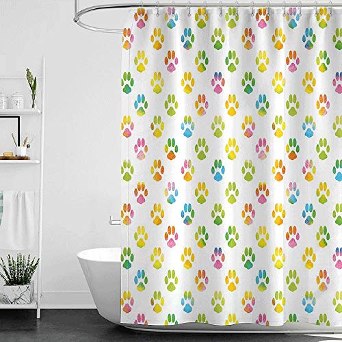 JessFash Shower Curtains Orange Dog Lover,Animal Footprint Colorful Abstract Puppy Paws Grunge Elements Paintbrush Effect,Multicolor W48 X L72,Shower Curtain For Men 60X72 Inch