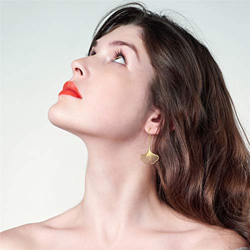 JewelryWe - Pendientes de mujer con colgante Ginkgo Biloba, de acero inoxidable, color plateado y dorado, regalo dorado
