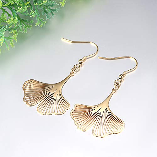 JewelryWe - Pendientes de mujer con colgante Ginkgo Biloba, de acero inoxidable, color plateado y dorado, regalo dorado
