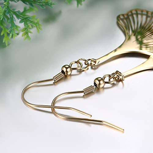 JewelryWe - Pendientes de mujer con colgante Ginkgo Biloba, de acero inoxidable, color plateado y dorado, regalo dorado