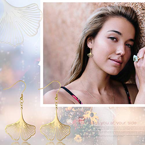 JewelryWe - Pendientes de mujer con colgante Ginkgo Biloba, de acero inoxidable, color plateado y dorado, regalo dorado