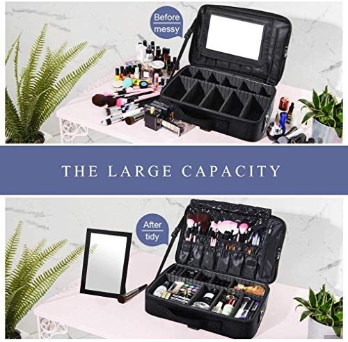 Jfs Oxford Fabric Makeup Bag with Removable Back Strap Cosmetic Case Beauty Box Hairdressing Tools Organiser Storage Box with Mirror,Black