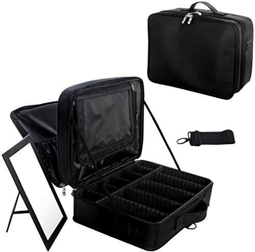 Jfs Oxford Fabric Makeup Bag with Removable Back Strap Cosmetic Case Beauty Box Hairdressing Tools Organiser Storage Box with Mirror,Black