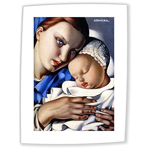 JH Lacrocon Pinturas a Mano Madre E Hijo de Tamara de Lempicka - 65X90 cm Reproducción Lienzo Retrato Art Art Deco Lucido Grafico Post-Cubista Neoclassico Poster Enrollado