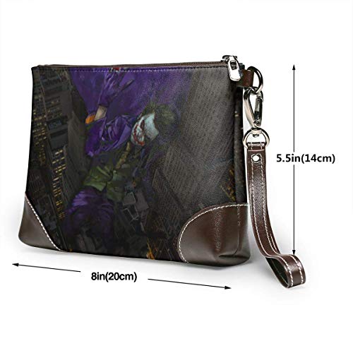 JHGFG Arte Pintura Payaso Noche Ciudad Otoño Entrenador de Cuero Esquina con Cremallera Muñeca Mujer De Hombre Cartera de Cuero Cartera de Embrague, Monedero de teléfono Inteligente Cartera de Firma