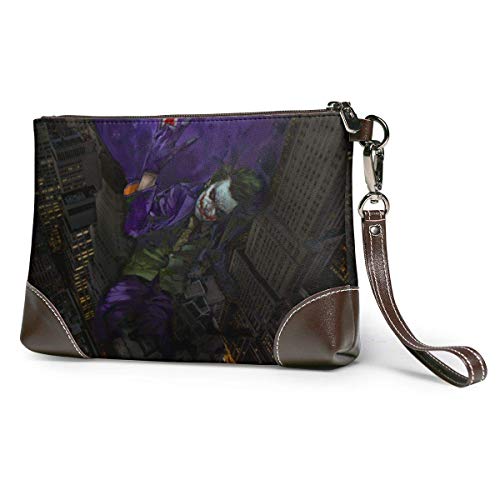 JHGFG Arte Pintura Payaso Noche Ciudad Otoño Entrenador de Cuero Esquina con Cremallera Muñeca Mujer De Hombre Cartera de Cuero Cartera de Embrague, Monedero de teléfono Inteligente Cartera de Firma