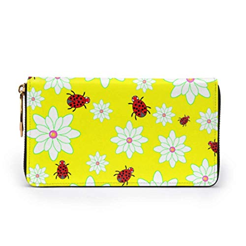 JHGFG Bolso de Moda Cremallera Cartera Mariquita Flores Patern Teléfono Embrague Monedero Embrague de Noche Bloqueo Monedero de Cuero Organizador de múltiples Tarjetas